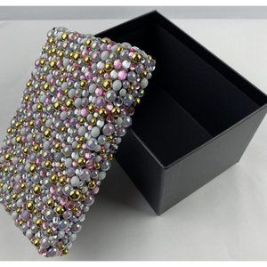 Handmade Keepsake Trinket Box Beaded Rhinestones Embellished & Lid